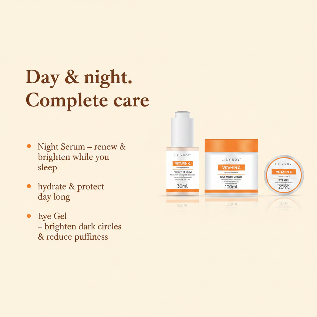 Lilyroy Vitamin C Skincare Set – Night Serum + Day Moisturiser + Eye Gel