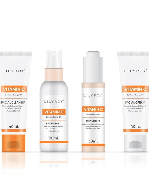Lilyroy Vitamin C 4-Piece Skincare Set – Facial Cleanser + Facial Mist + Day Serum + Facial Cream
