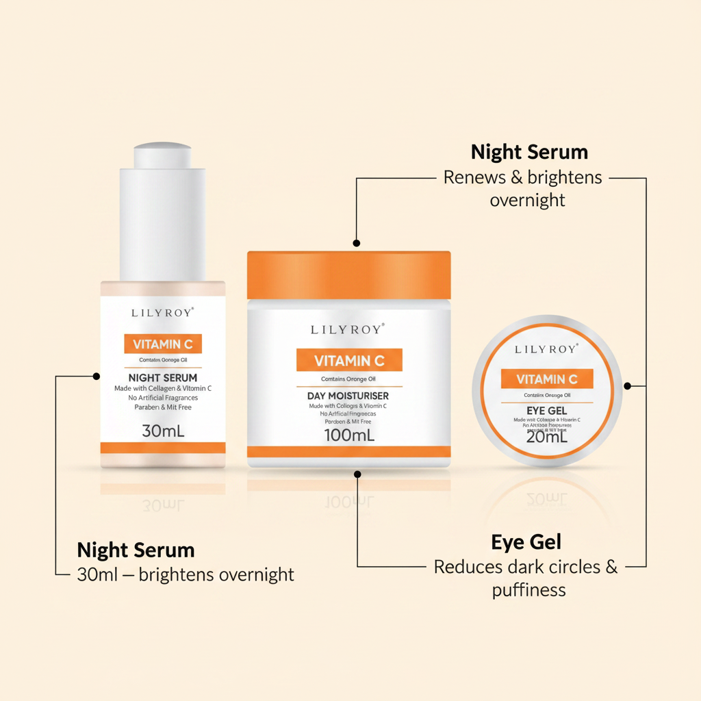Lilyroy Vitamin C Skincare Set – Night Serum + Day Moisturiser + Eye Gel