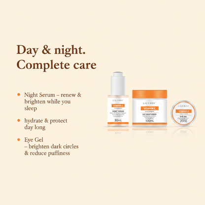 Lilyroy Vitamin C Skincare Set – Night Serum + Day Moisturiser + Eye Gel
